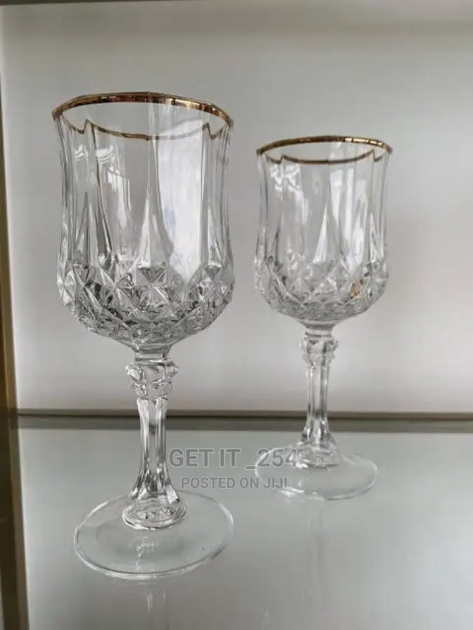 Crystal Wine Glasses With Gold Rim - Per Set of 6