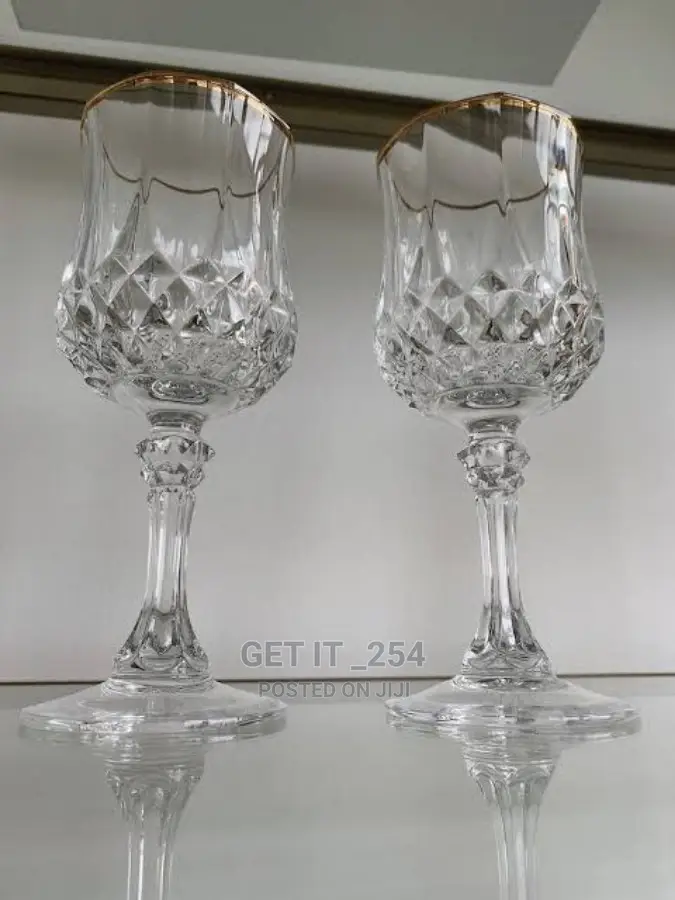 Crystal Wine Glasses With Gold Rim - Per Set of 6