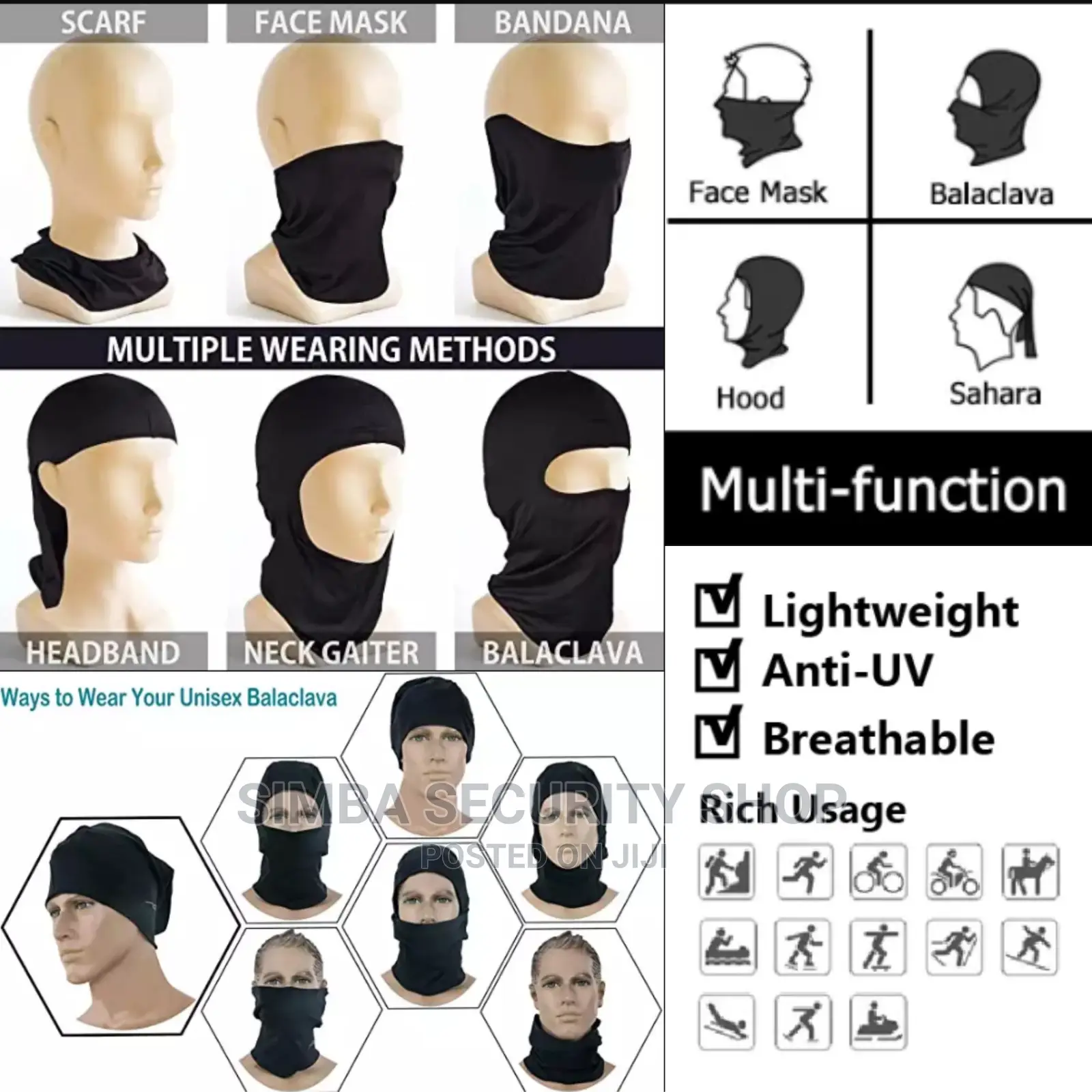 Light Balaclava Full Cover Face Mask Cycling Motorcycle Neck