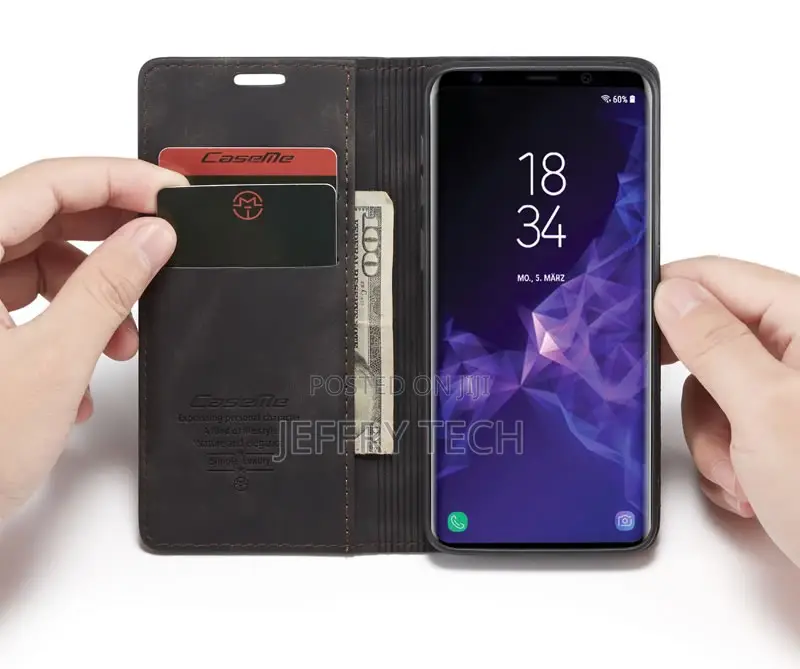 Samsung Galaxy S9 Anti-Fall Retro Leather Wallet Case Black