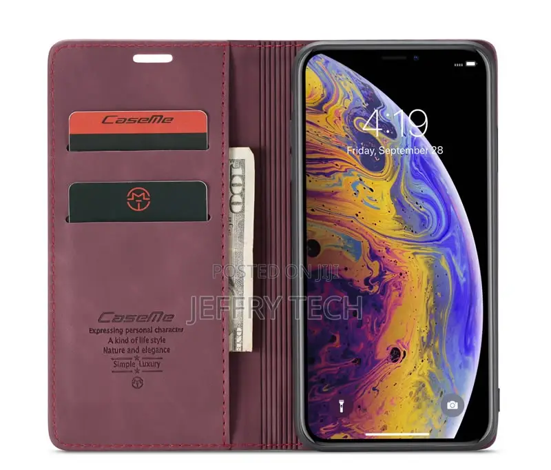 iPhone X Retro Matte Soft Flip Leather Wallet Case Red