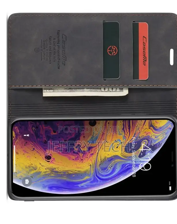 iPhone XS Max Retro Flip Leather Wallet Case Black