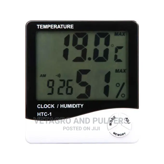 Electronic Digital Thermometer and Hygrometer With Clock