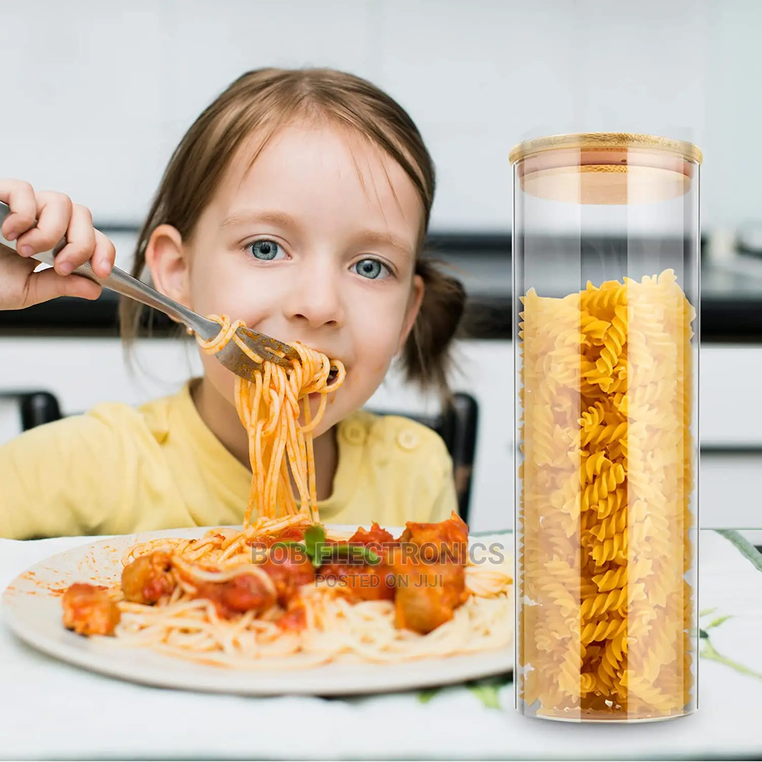 Tall Pasta Glass Storage Jar With a Bamboo Lid