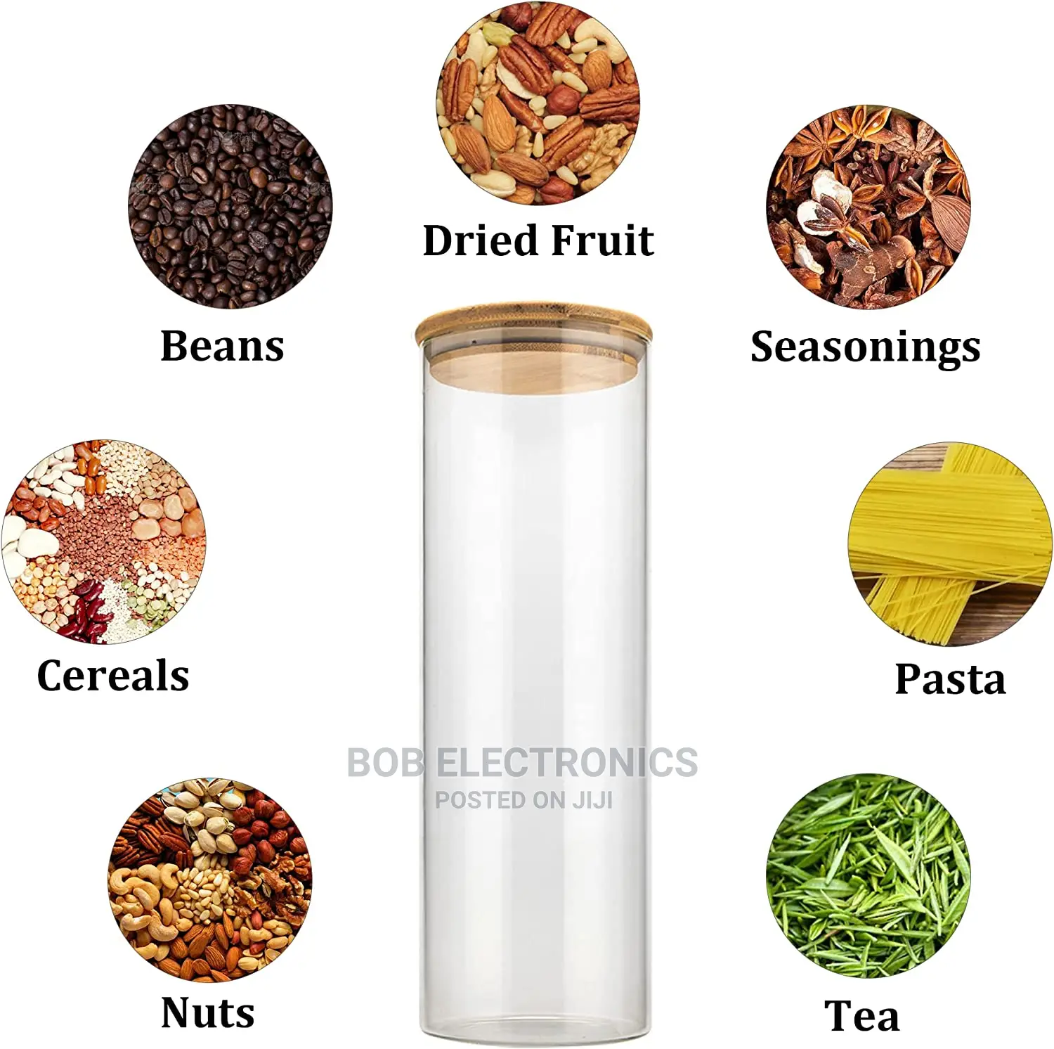 Tall Pasta Glass Storage Jar With a Bamboo Lid