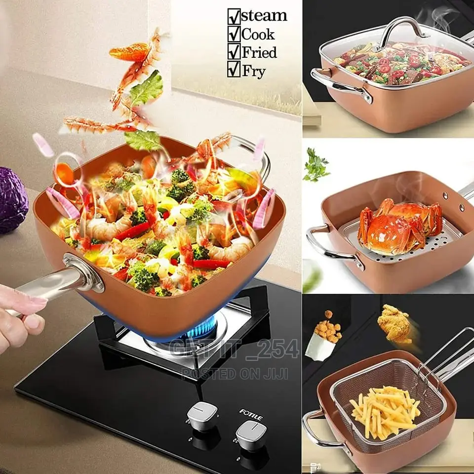 A Copper Pan Has a Temperate Glass Lid
