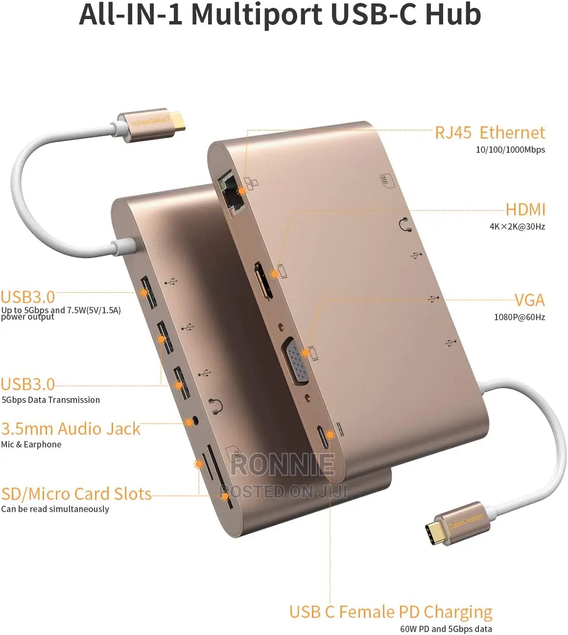 10 in 1 Type C Hub Multiport Adapter Dongle HDMI VGA Ethe