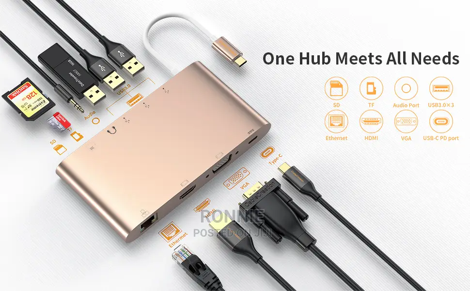 10 in 1 Type C Hub Multiport Adapter Dongle HDMI VGA Ethe