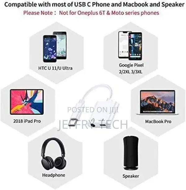 Type-C USB C to 3.5mm Jack Headphone Charger 2 in 1 Adapte