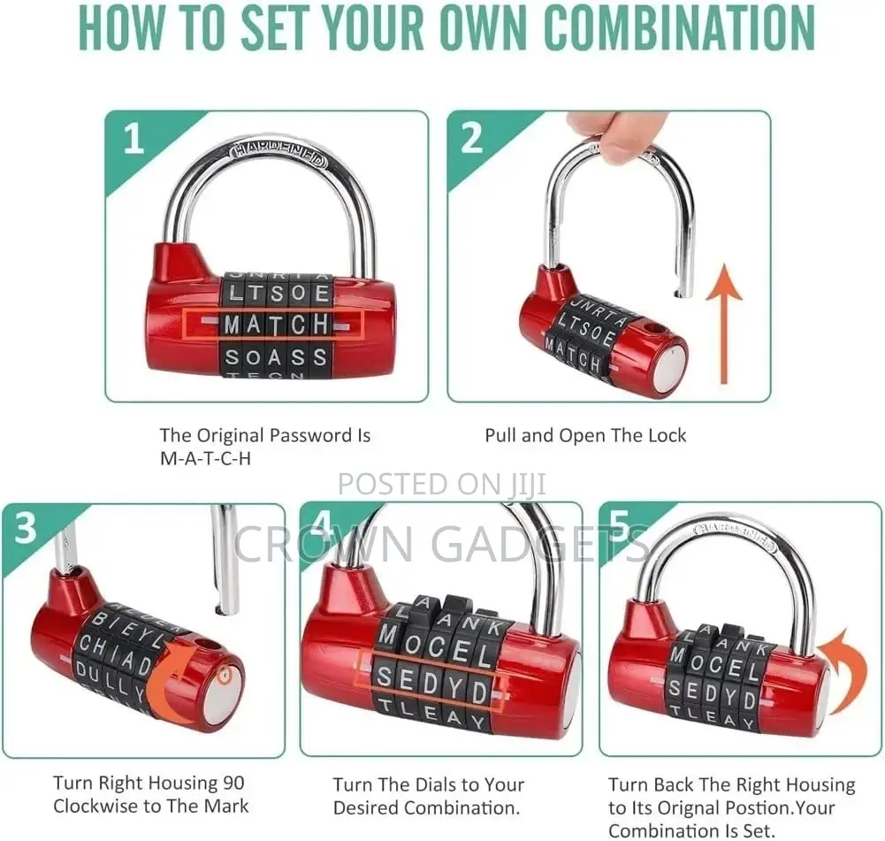 Secure 5 Dial Combination, Resettable Padlock