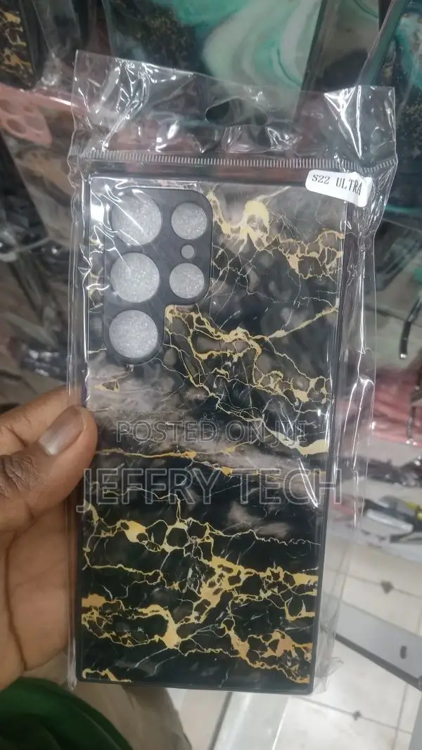 For Samsung S22 Ultra Marble Pattern Phone Case Black White