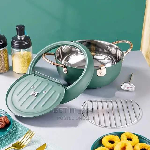 Nordic Green Coloured 3.4L Frying Pot With Thermometer