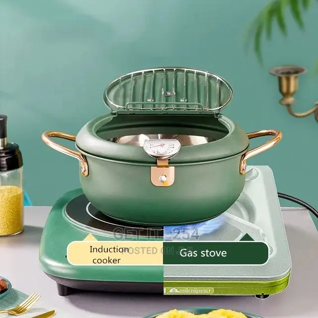 Nordic Green Coloured 3.4L Frying Pot With Thermometer