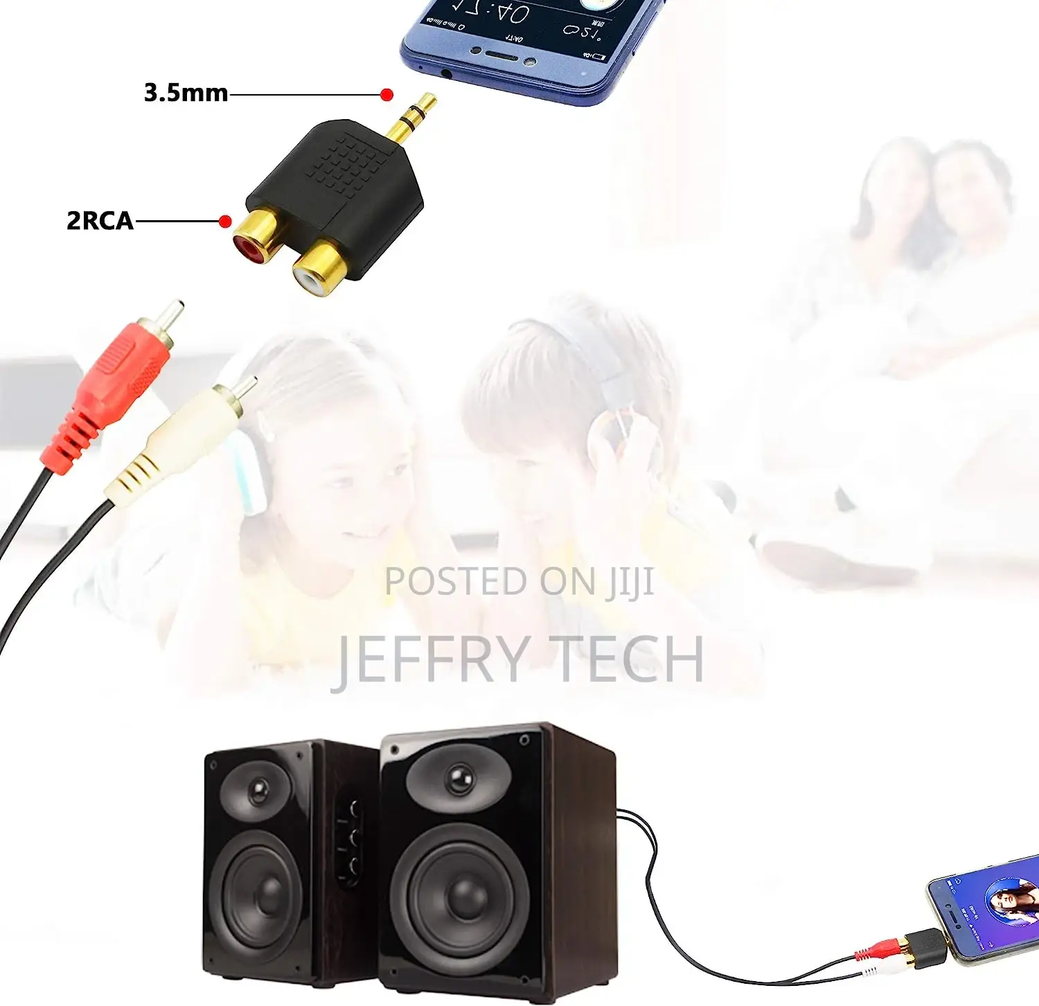 Gold Plated 3.5mm Stereo to 2-Rca Male to Female Adapter,Aud