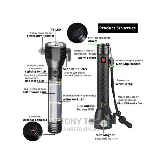 Solar Powered Self Defence Led Flashlight Torch