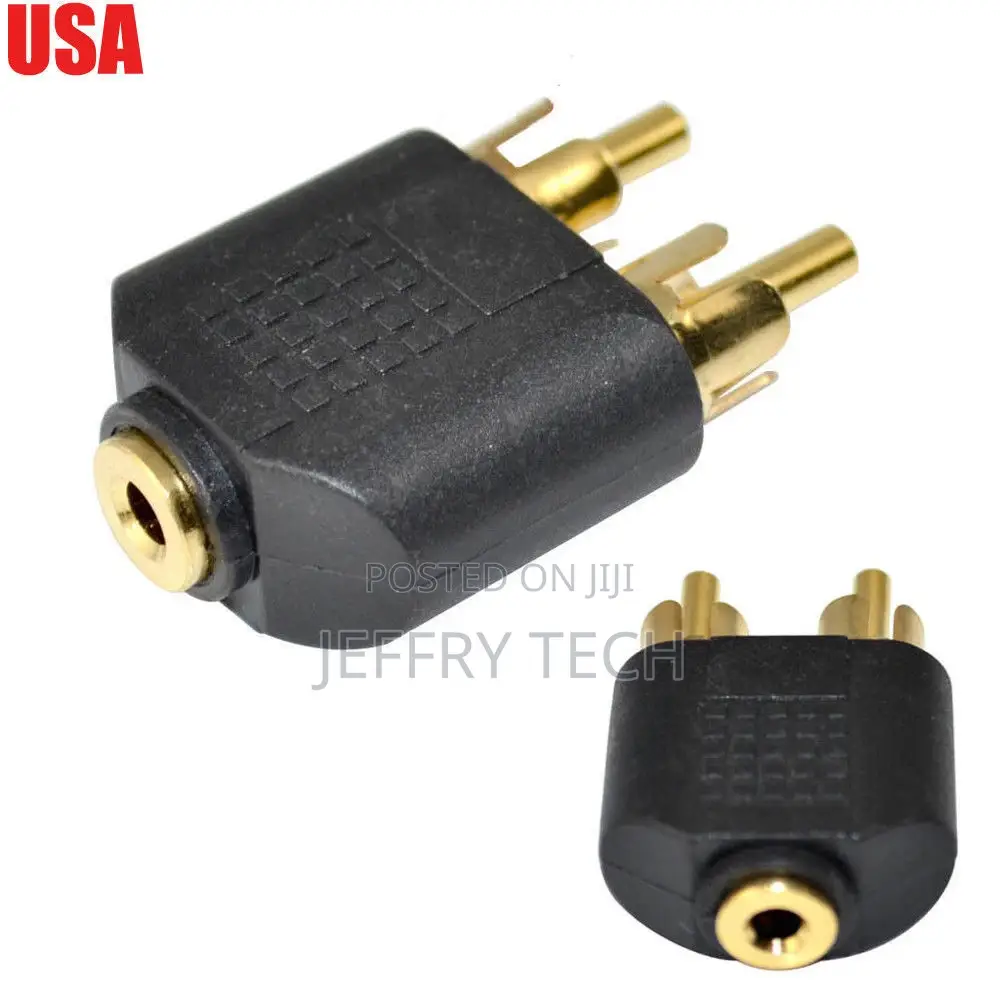 Gold 3.5mm 1/8" Stereo Female Jack to Dual RCA Male Y Splitt