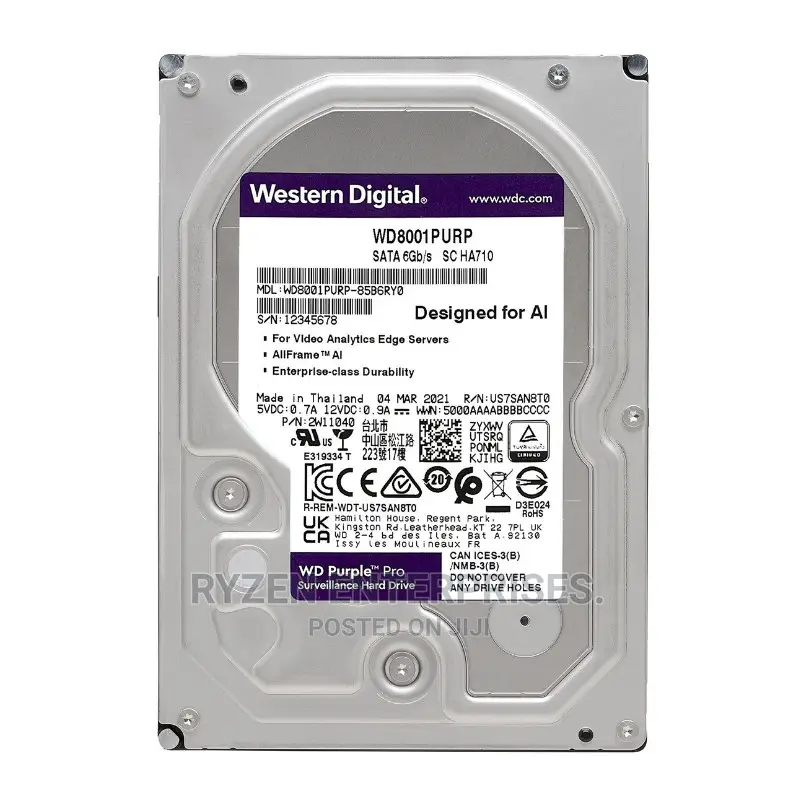 WD Purple Pro Surveillance Hard Drive - 8TB, 256 MB