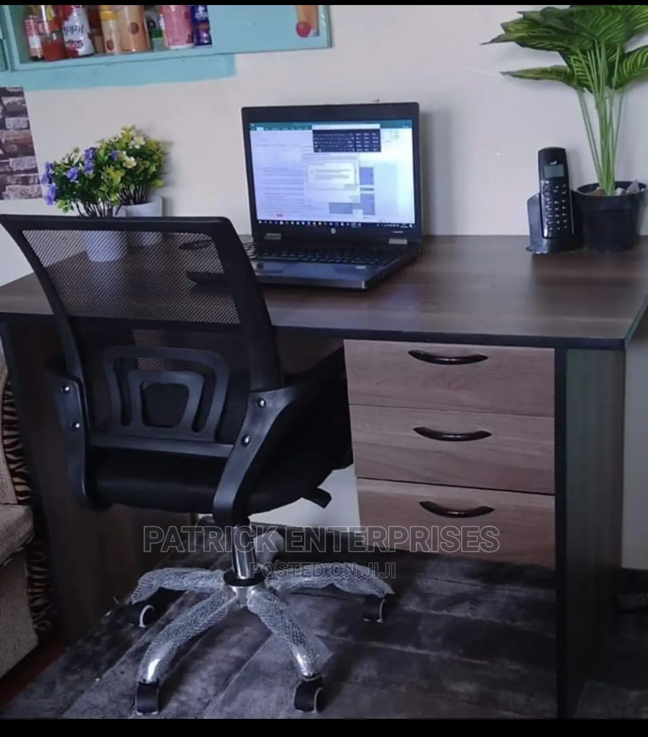 1.2 Mtrs American Walnut Office/ Study Desk+ Low Back Recliner Chair