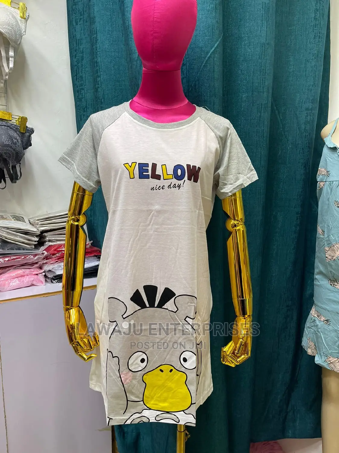 Yellow Nice Day Cotton Cute Onesie Women Sleep Shirt Pajamas