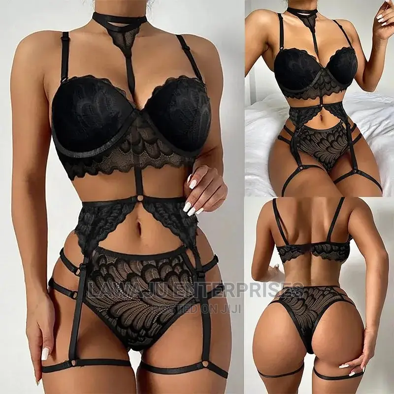 Ladies Lingerie Set With Collar Garter Belt S-2xl
