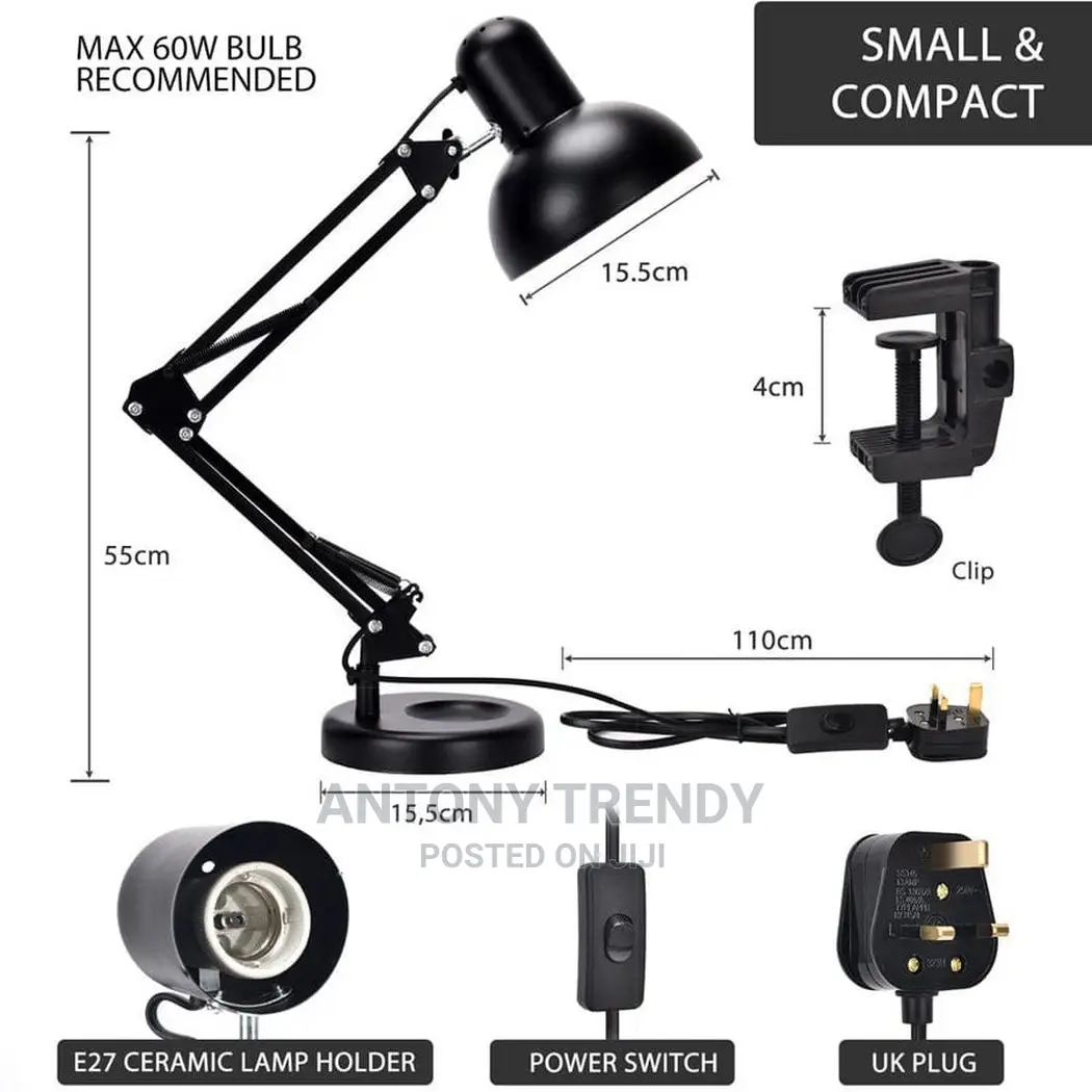 Metal Adjustable Arm Work Desk Lamp Table
