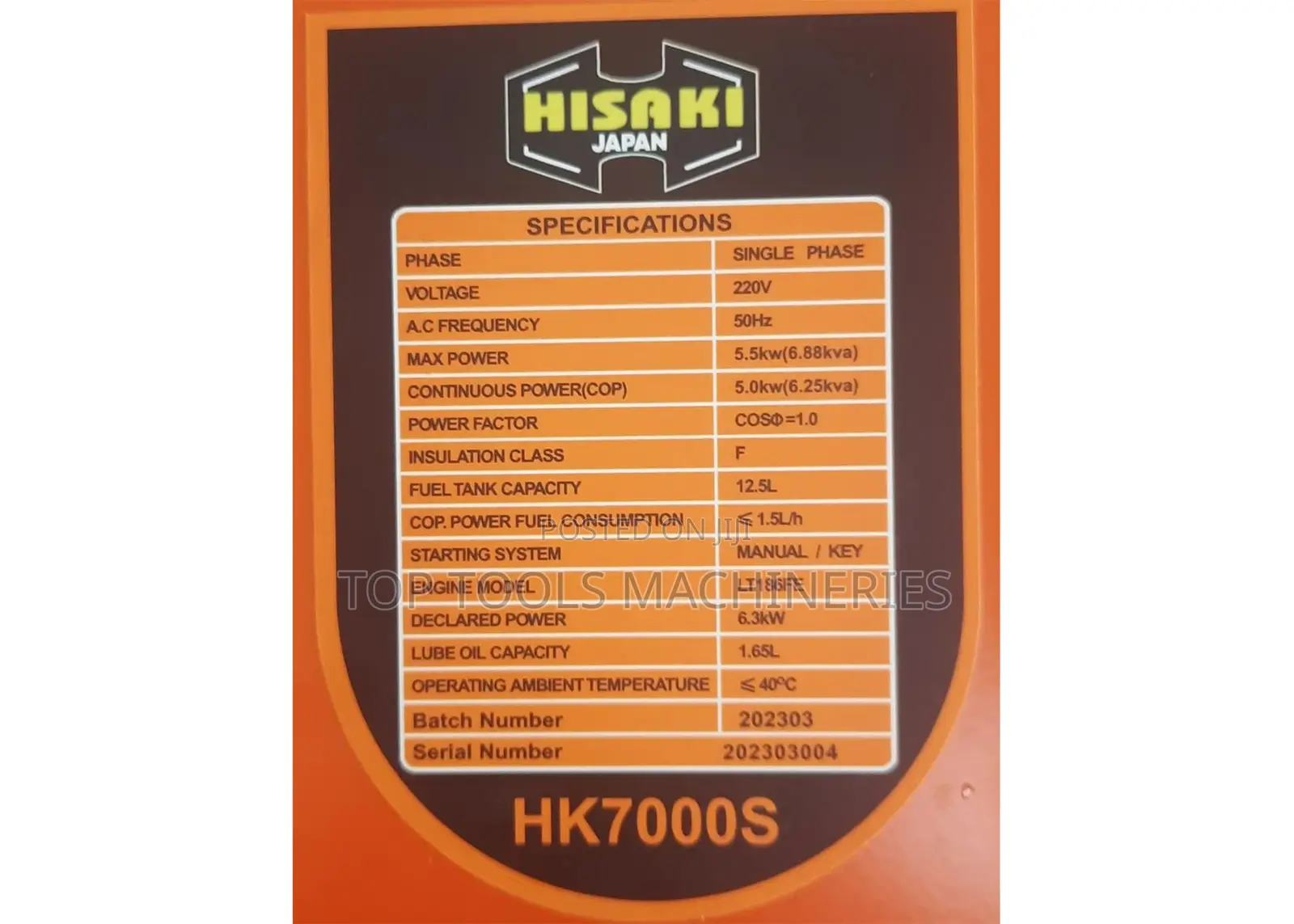 Hisaki 6.88kva Japan Open Diesel Generator