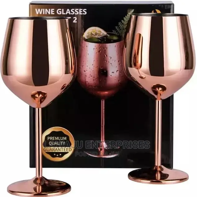 2pc Copper Wine Glasses Stainless Steel Goblets Shatterproof