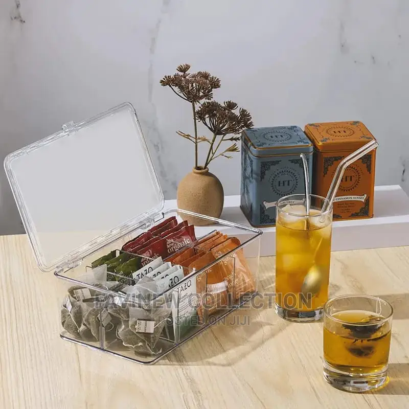 Acrylic Tea Bag Organizer With Cover Compartment Divider Box