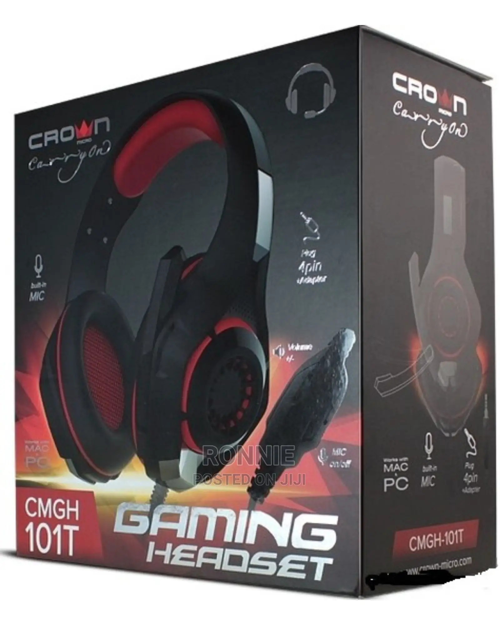 Crown Micro Gaming Headset - Black/Red - Heavy Duty