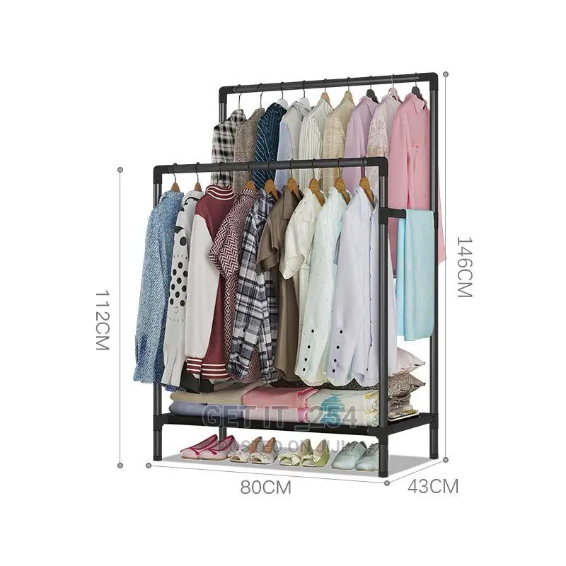 Double Pole Clothing Rack With Lower Storage