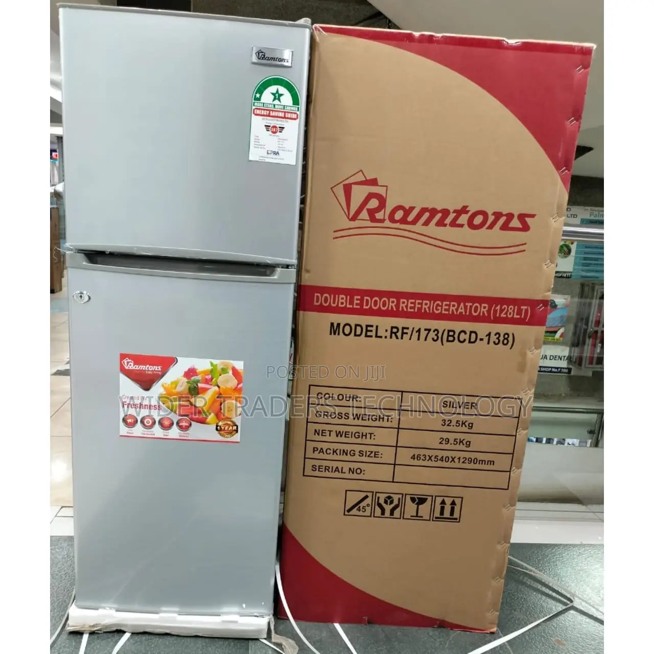 Ramtons RF/173 Double Door Fridge, 128L