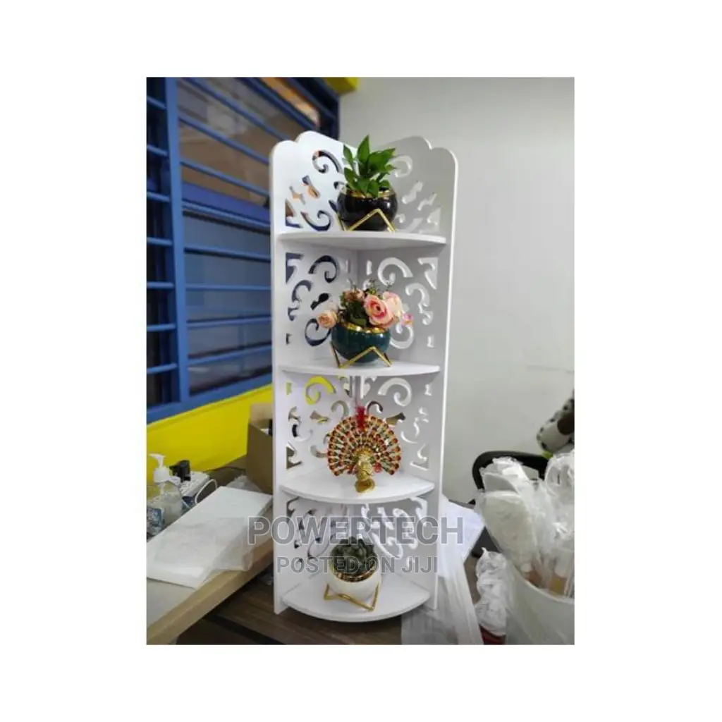 White Triangular 4 Layer Corner Shelf.