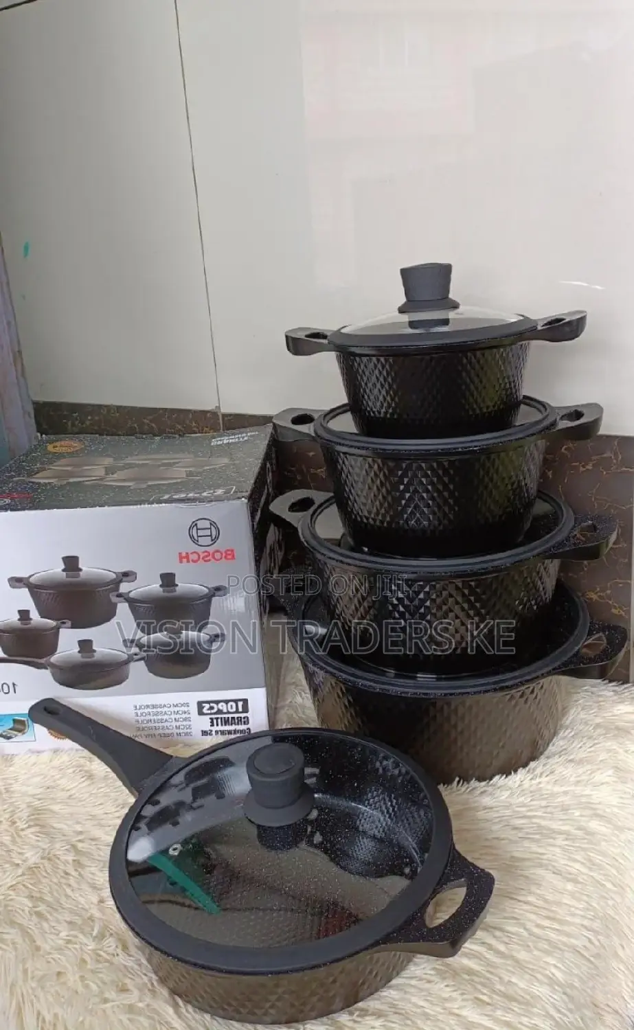 10pcs Bosch Cookware Set With Silicone Lid Cover-Black