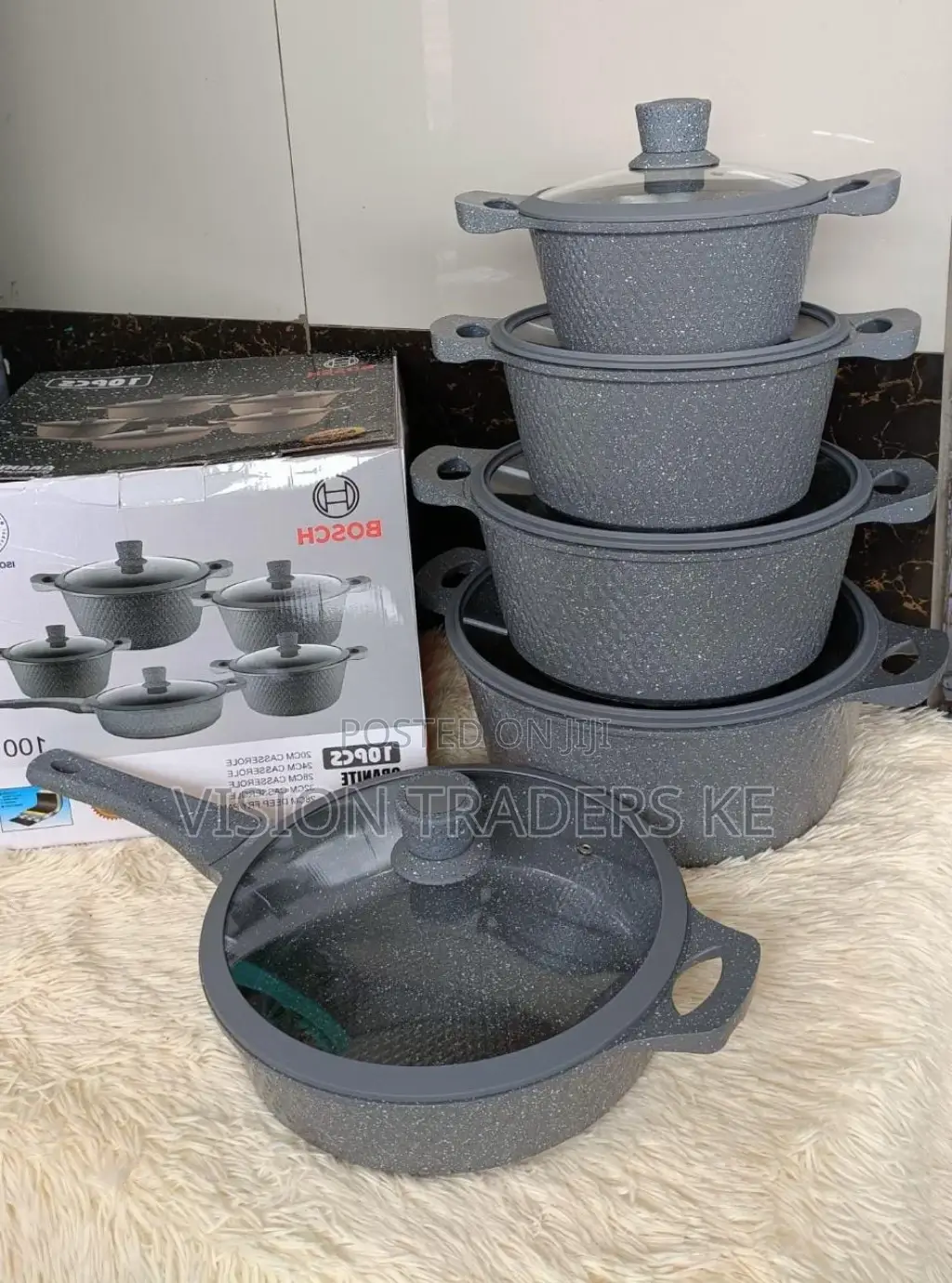 10pcs Bosch Cookware Set With Silicone Lid Cover-Grey
