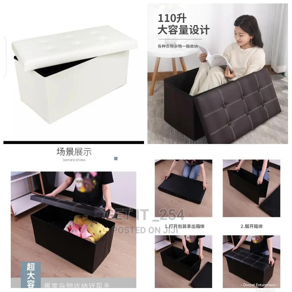 Modern Leather Foldable Ottoman Storage Box
