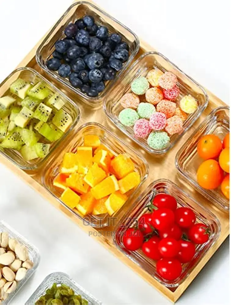 Glass Square Design Serving Plate Bowl With Bamboo Base