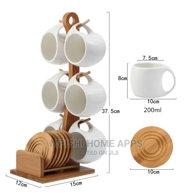 Ceramic Cups With Bamboo Stand