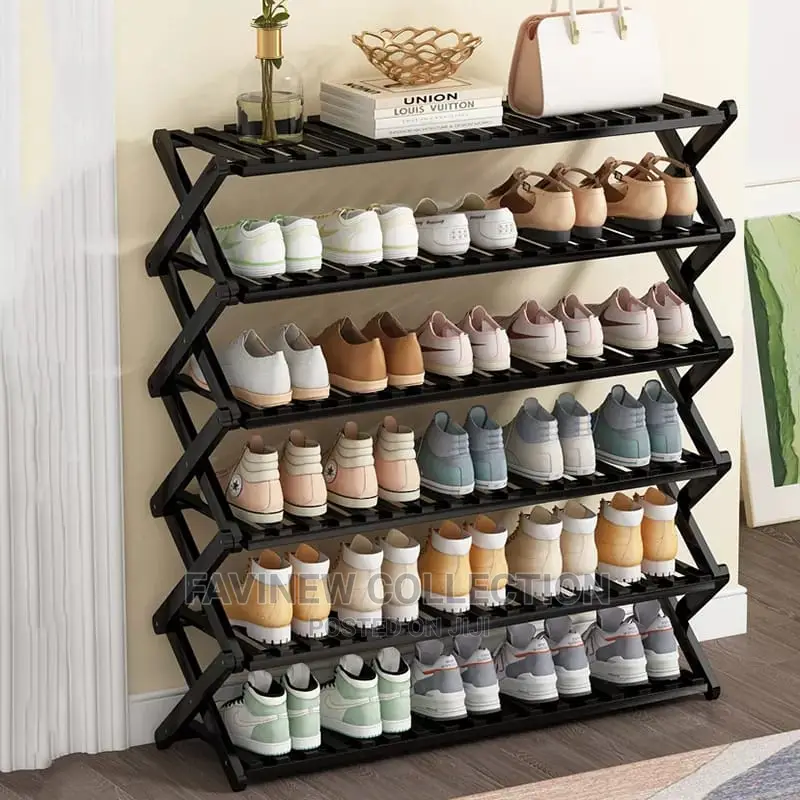6-Tier Black Bamboo Shoe Rack Stand / Multifunctional