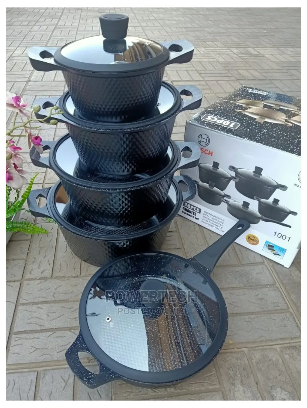 11 Pieces Heavy Duty Granite Non Stick Cookware .