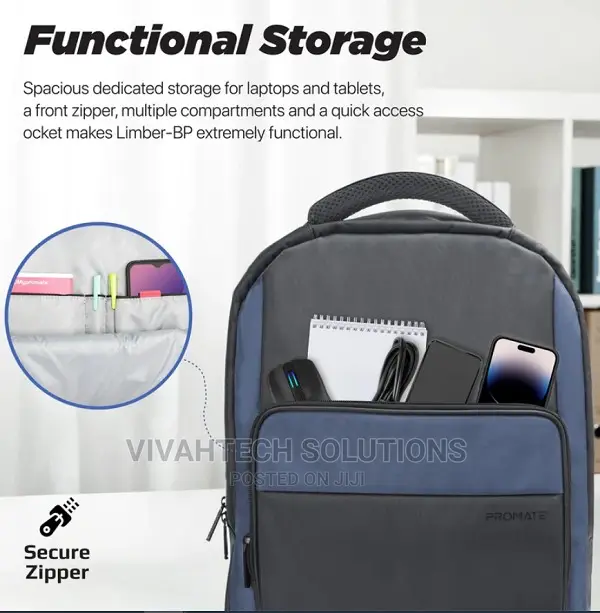 Promate 15.6" Laptop Backpack Made From 300D Twill Polyester