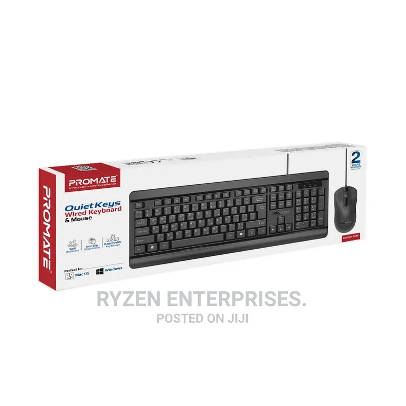 Promate Quiet Key Wired Compact Keyboard Mouse English