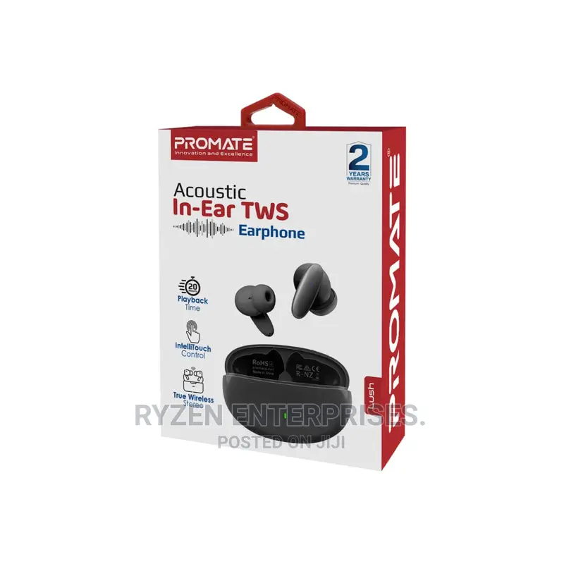Promate Compact Bluetooth V5.1 TWS IPX5 Earphones, Black