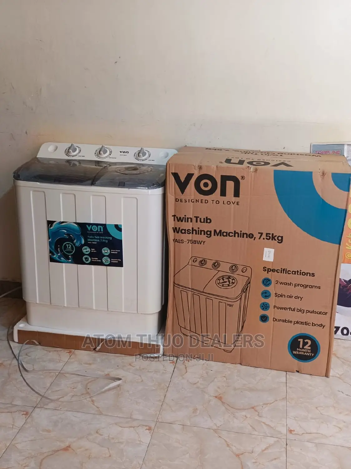 Von 7.5 Kg Twin Tub Washing Machine
