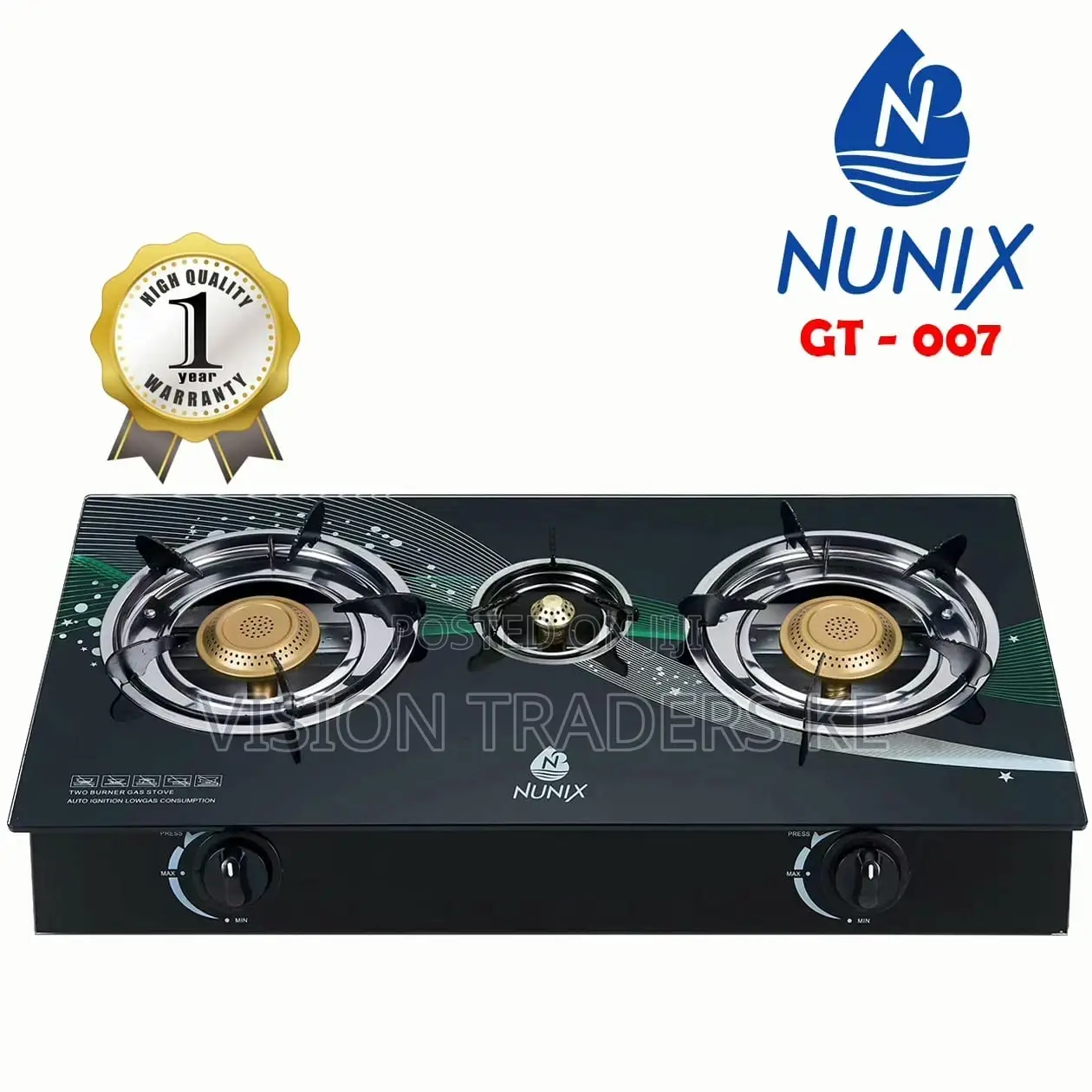 Nunix 2 Burner Glass Table Top Gas Stove