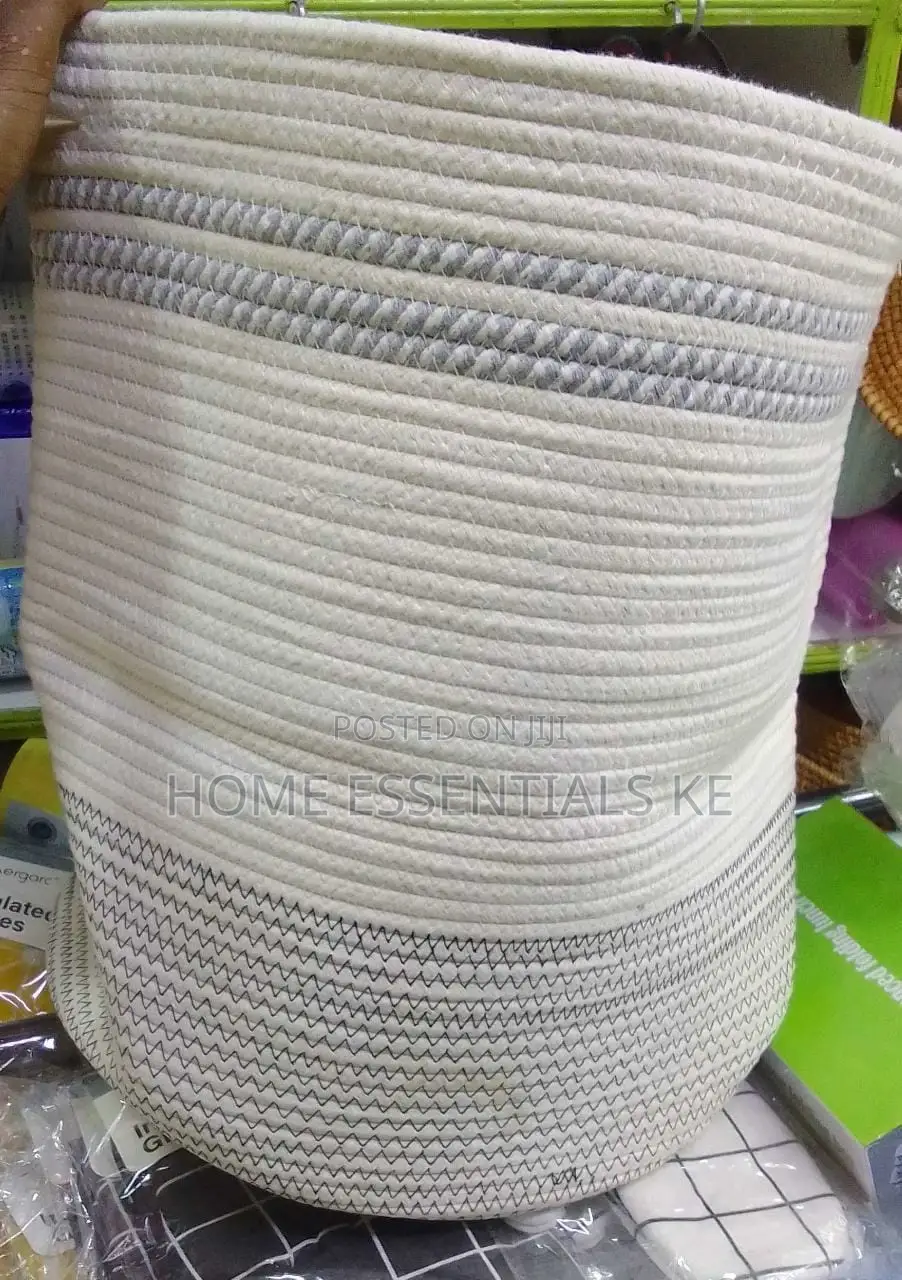 Wooven Cotton Rope Basket-Blue,Grey,Light Blue Print