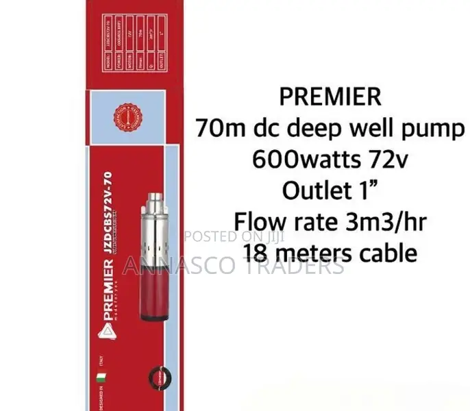 Premier 70M DC Deep Well Solar Water Pump 600watts 72V 1"
