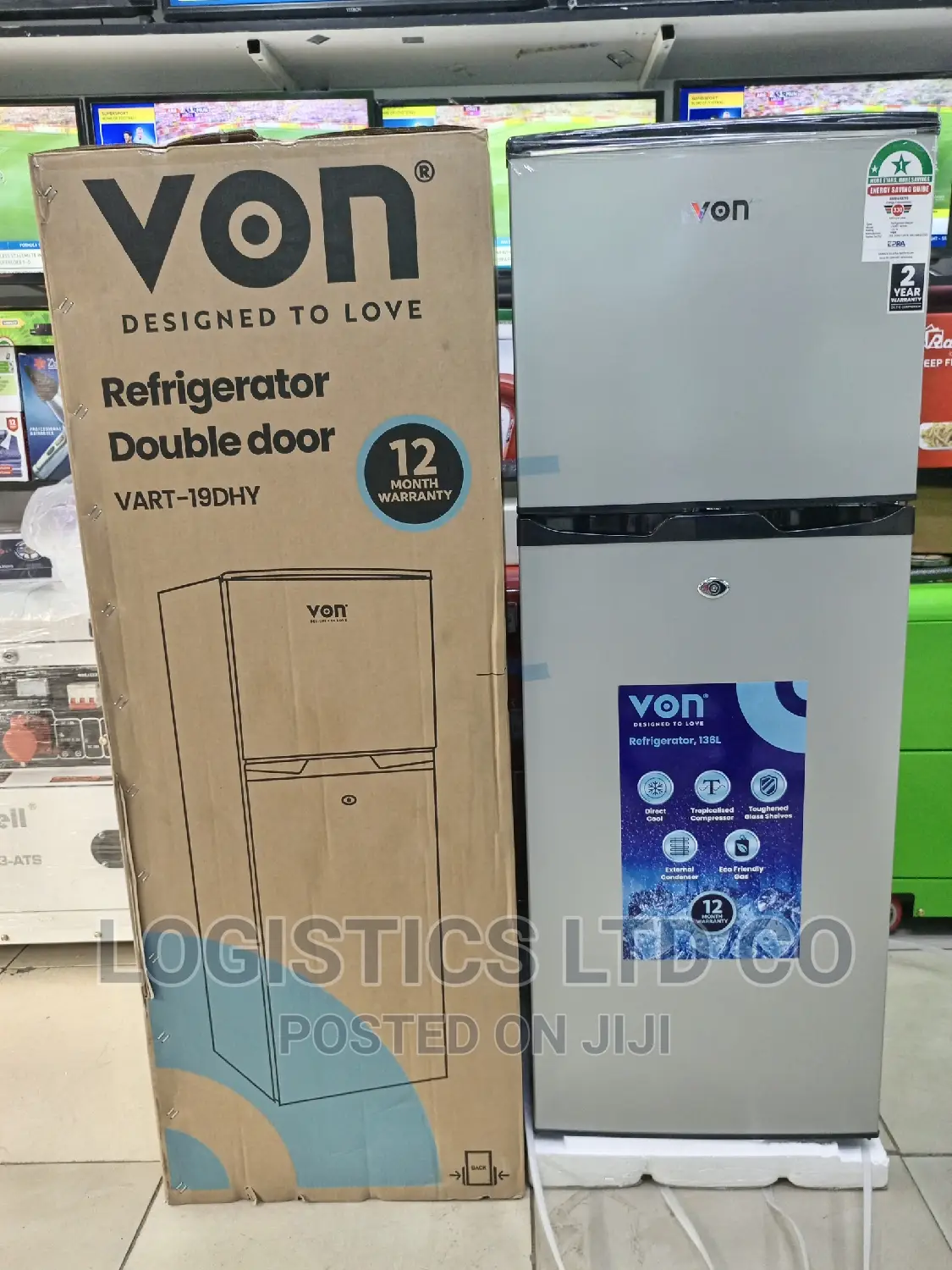 Von VART-19DHY Double Door Fridge 136L – Silver