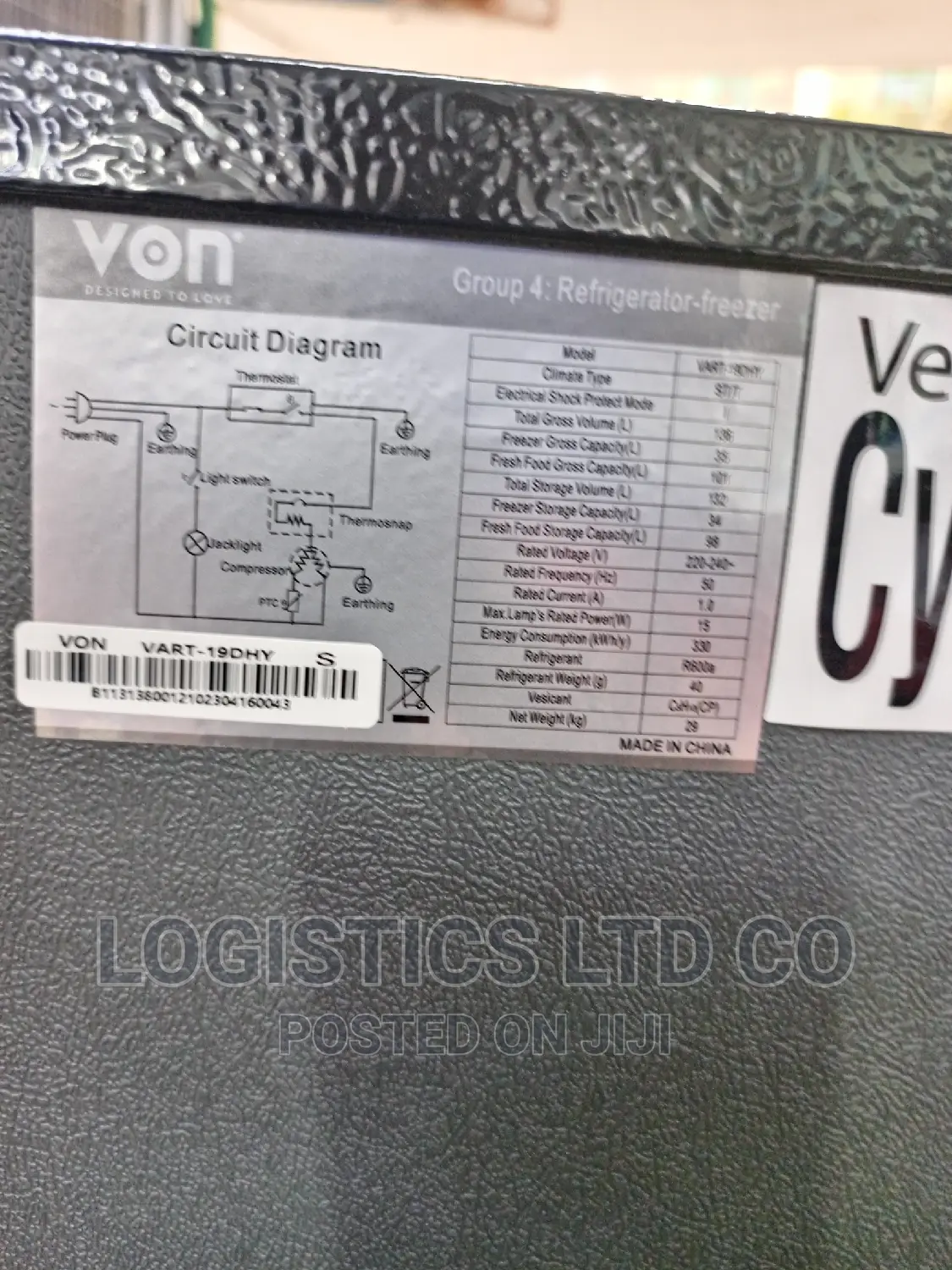 Von VART-19DHY Double Door Fridge 136L – Silver