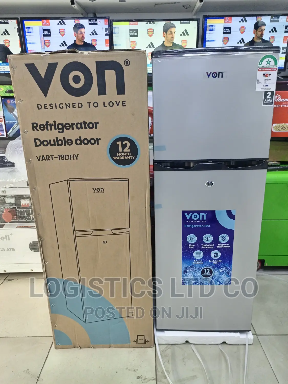 Von VART-19DHY Double Door Fridge 136L – Silver