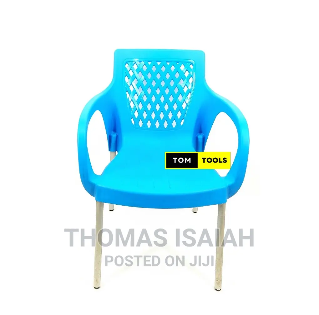 Light Blue Strong Comfortable Plastic Chair With Metal Tubin